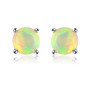 4mm round faceted natural opal stud earrings in rhodium over sterling silver
