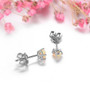 full view of 4mm round faceted natural opal stud earrings in rhodium over sterling silver