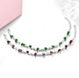 full view of chrome diopside mixed shapes station bracelet in rhodium over sterling silver