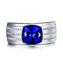 front view of mens tanzanite half bezel and diamond 14k white gold ring