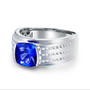 side view of mens tanzanite half bezel and diamond 14k white gold ring