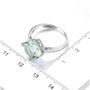 prasiolite cushion cut solitaire ring in rhodium over sterling silver shown for size comparison