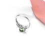 full view of round chrome diopside and white zircon center design ring in rhodium over sterling silver
