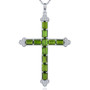 natural chrome diopside and white zircon cross pendant necklace in rhodium over sterling silver