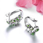 back view of chrome diopside and white zircon oval halo j- hoop earrings in rhodium over sterling silver