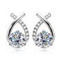 moissanite half infinity drop earrings in 18k white gold over sterling silver