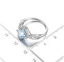 aquamarine and white zircon cushion halo ring in rhodium over sterling silver shown for size comparison