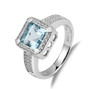 full view of bezel set moss agate and cubic zirconia ring in rhodium over sterling silver