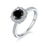 moissanite brilliance round halo ring in rhodium over sterling silver