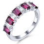 rhodolite garnet white topaz and emerald baguette band ring in rhodium over sterling silver