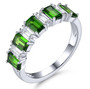 full view of rhodolite garnet white topaz and emerald baguette band ring in rhodium over sterling silver