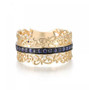 front view of blue sapphire filigree ring in 14k yellow gold