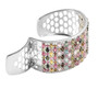 clasp detail of natural multi color tourmaline cuff bracelet in rhodium over sterling silver