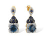 front view of london blue topaz sapphire and diamond 14k yellow gold drop earrings