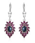 back view of blue star sapphire and rhodolite garnet lever back earrings in rhodium over sterling silver