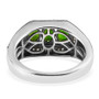 full view of chrome diopside and white zircon mens three stone ring in rhodium over sterling silver