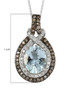 aquamarine champagne and white diamond halo necklace in rhodium over sterling silver shown for size comparison