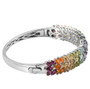 side view of natural multi gemstone marquise bangle bracelet in rhodium over sterling silver