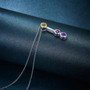 close up of multi gemstone bar drop pendant necklace in rhodium over sterling silver