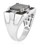 side view of meteorite black spinel and white zircon mens ring in rhodium over sterling silver