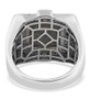 full view of meteorite black spinel and white zircon mens ring in rhodium over sterling silver