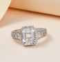 goshenite and white zircon emerald cut halo ring in rhodium over sterling silver live studio