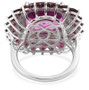 full view of pink quartz rhodolite garnet and white zircon ring in rhodium over sterling silver