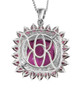 back view of pink quartz rhodolite garnet and white zircon pendant necklace in rhodium over sterling silver