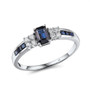 sapphire and diamond emerald cut wedding ring in 14k white gold