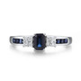 front view of sapphire and diamond emerald cut wedding ring in 14k white gold
