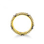 side view of multi color cubic zirconia band ring in 18k yellow gold over sterling silver