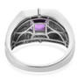 back view of modern mens amethyst and white zircon ring in rhodium over sterling silver