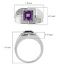 side view of modern mens amethyst and white zircon ring in rhodium over sterling silver