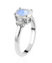 side view of rainbow moonstone oval solitaire ring with diamond accents in rhodium over sterling silver