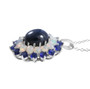 side view of blue star sapphire sapphire and opal pendant necklace in rhodium over sterling silver