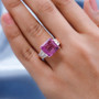pink quartz triplet and white zircon ring in 18k rose gold over sterling silver worn on a hand