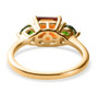 full view of madeira citrine and chrome diopside trilogy ring in 18k yellow gold over sterling silver