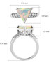 ethiopian opal triangle ring with moissanite accents in rhodium over sterling silver shown for size comparison