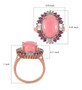 pink opal rhodolite garnet and zircon halo ring in 18k rose gold over sterling silver shown for size comparison