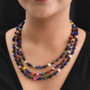 multi agate and black spinel beaded strand necklace on model