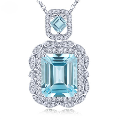 Sky Blue Topaz & White Zircon Pendant Necklace In Rhodium over Sterling ...