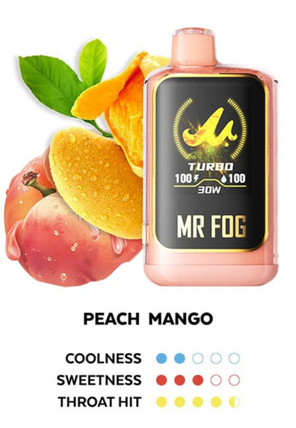 Juicy Peach Mango flavor MR. FOG NOVA vape in action