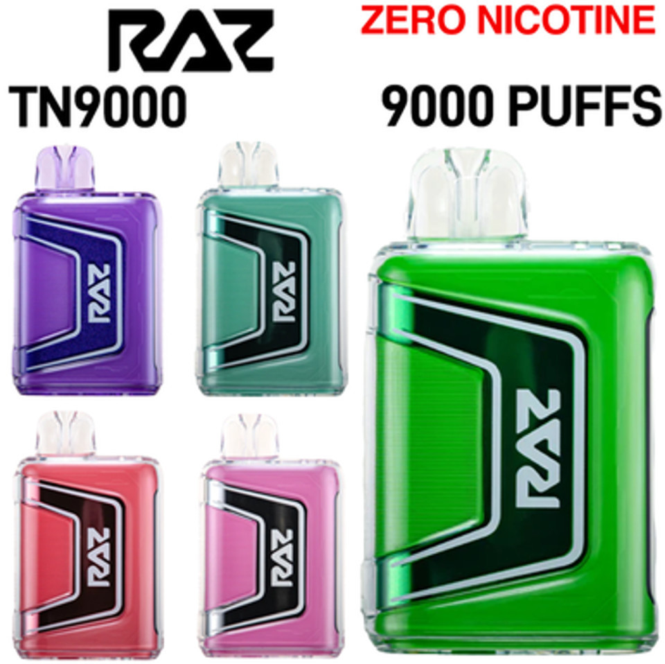 Close-up of RAZ TN9000 Zero Nicotine vape device
