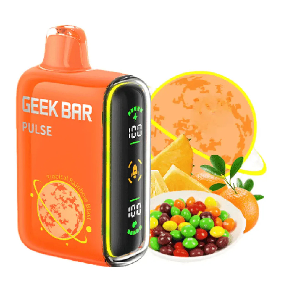 Smooth fruity vaping Geek Bar Pulse Tropical Rainbow Blast Edition
