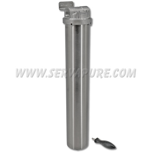 HydroScientific, T2-304-10, 20" 304 Stainless Steel Single Filter Cup Housing, DOE, 1" In/Out