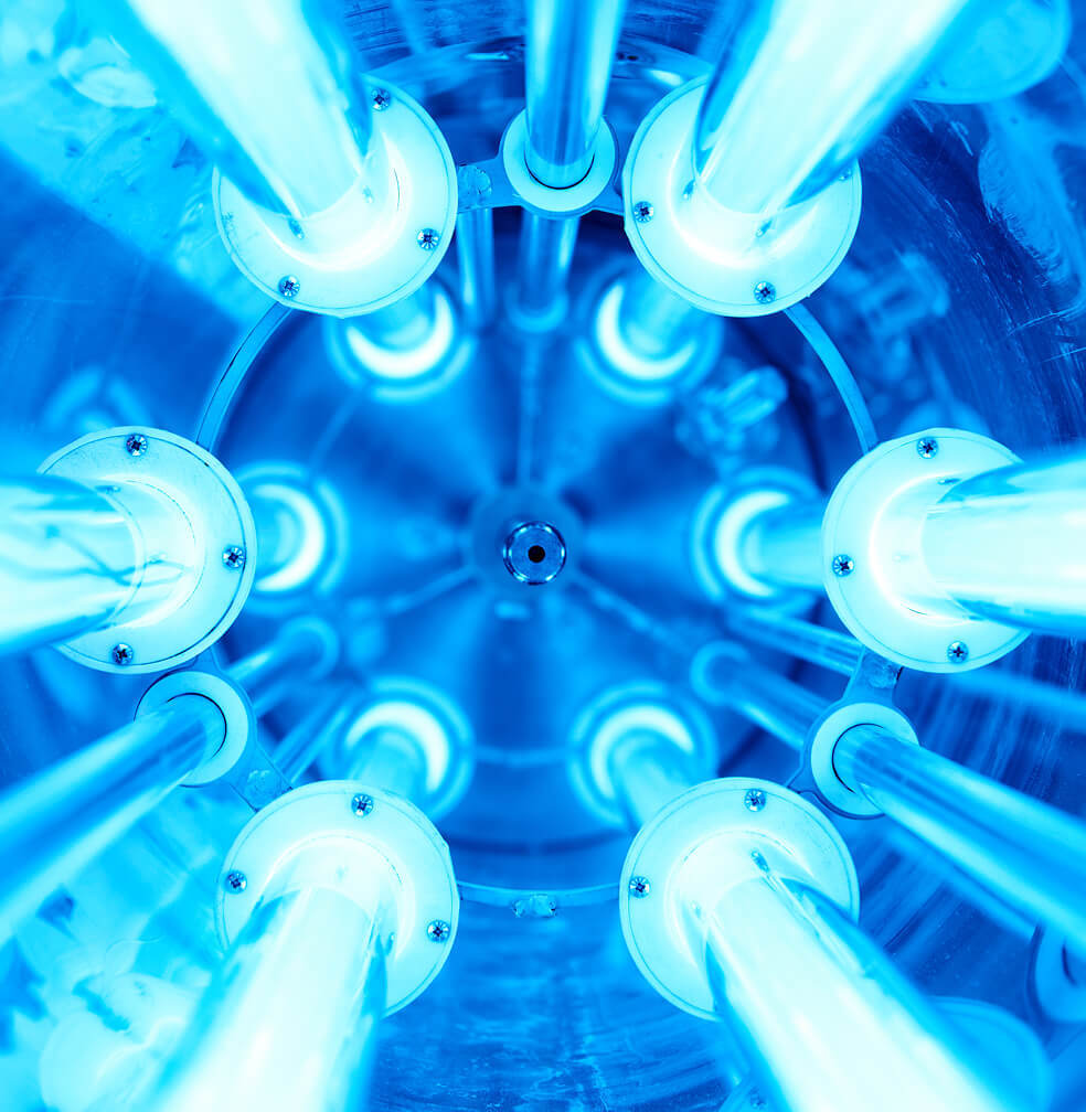 Close-up of the inside of an ultraviolet water purification system.