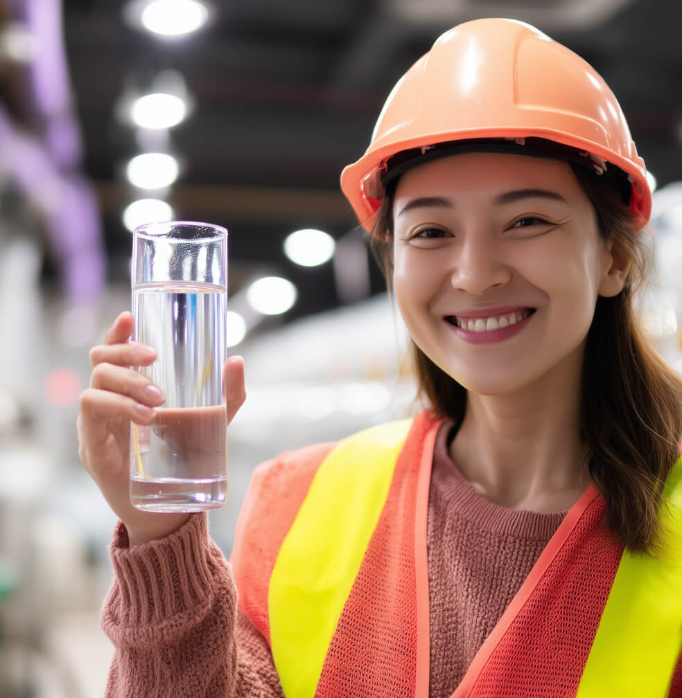 Woman showing a clean glass of water