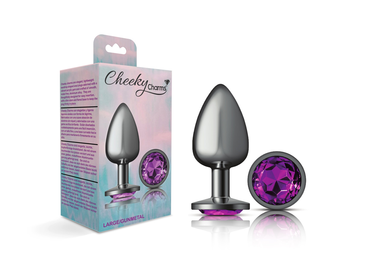 Purple Round Gem Gunmetal Metal Plug - Lg - Pleasure Superstore