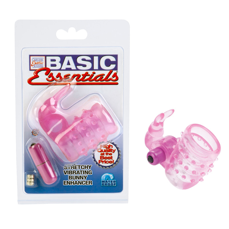 Basic Essentials Stretchy Vibrating Bunny Enhancer - Pink - Pleasure  Superstore