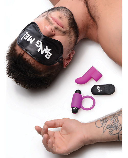 Bang! Couple's Kit with RC Bullet, Blindfold, Cock Ring & Finger Vibe -  Purple